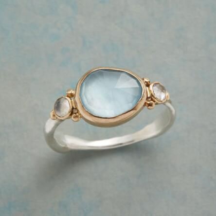 Boho ring in 925 silver with 18k gold plating and blue cubic zirconia