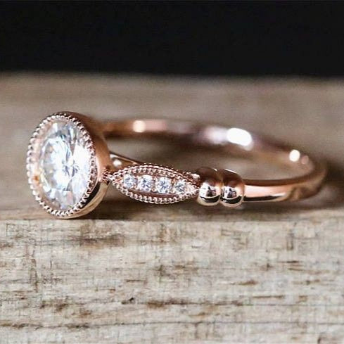 Vintage 18k Rose Gold Plated Bathroom Ring with Inlaid Cubic Zirconia