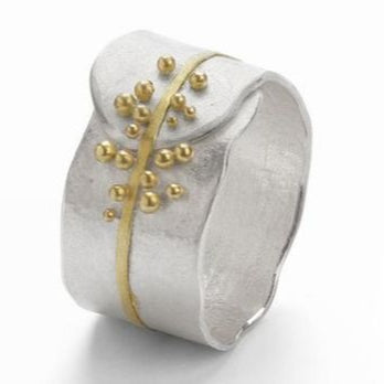 925 Boho Silver Ring with 18k Gold Plated Specks