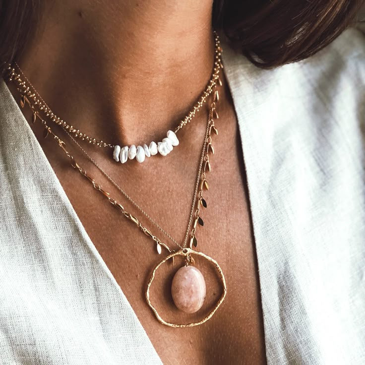 Boho Necklace with Natural Stones and 18k Gold Plating