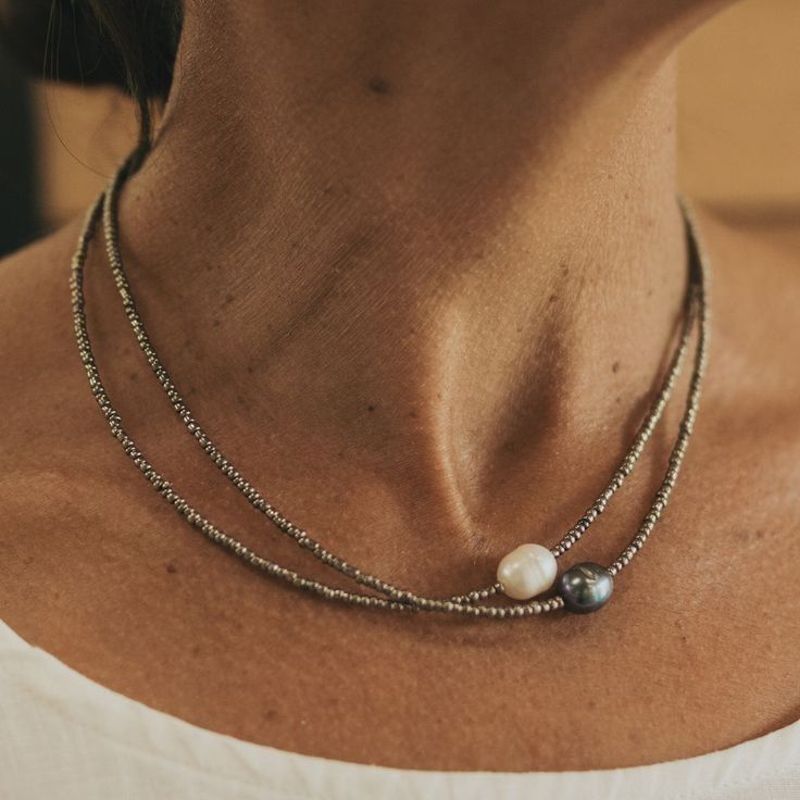 Double Necklace with Natural Freshwater Pearls