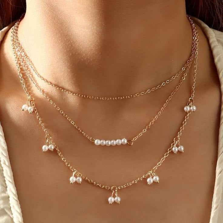 Set of 3 Necklaces with Natural Pearls and 18k Rose Gold Plating