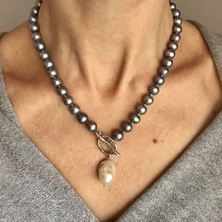 Boho Grey and White Natural Pearl Necklace