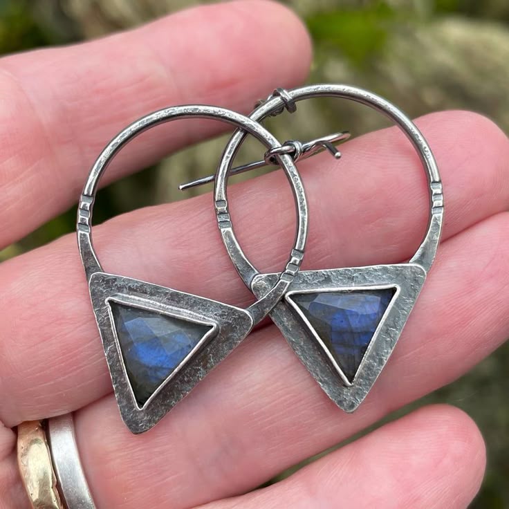 Boho Triangle Earrings with Natural Stones