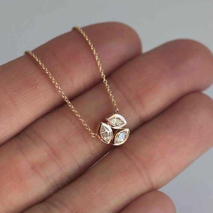 Leaf Trio Pendant with 18k Rose Gold Plating and Inlaid Zirconia