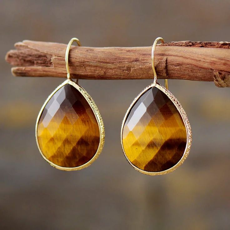 18k Gold Plated Tiger's Eye Earrings