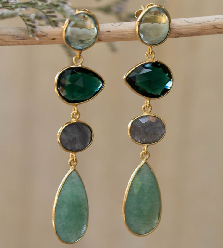 Earrings with Cubic Zirconia and Natural Stones