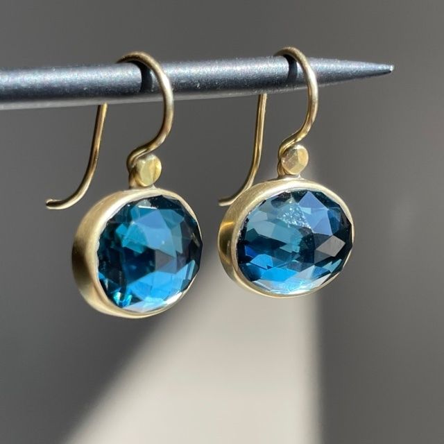 Earrings with 18k Gold Plating and Blue Zirconia
