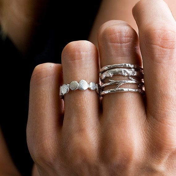 Set of Boho Inspired by Nature 925 Silver Rings - S