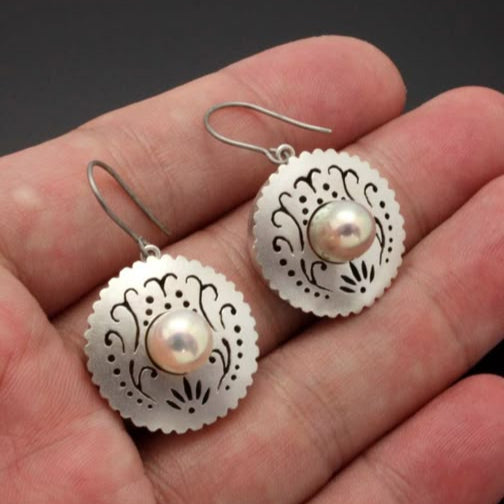 Boho Earrings with Natural Pearls Embedded in 925 Silver