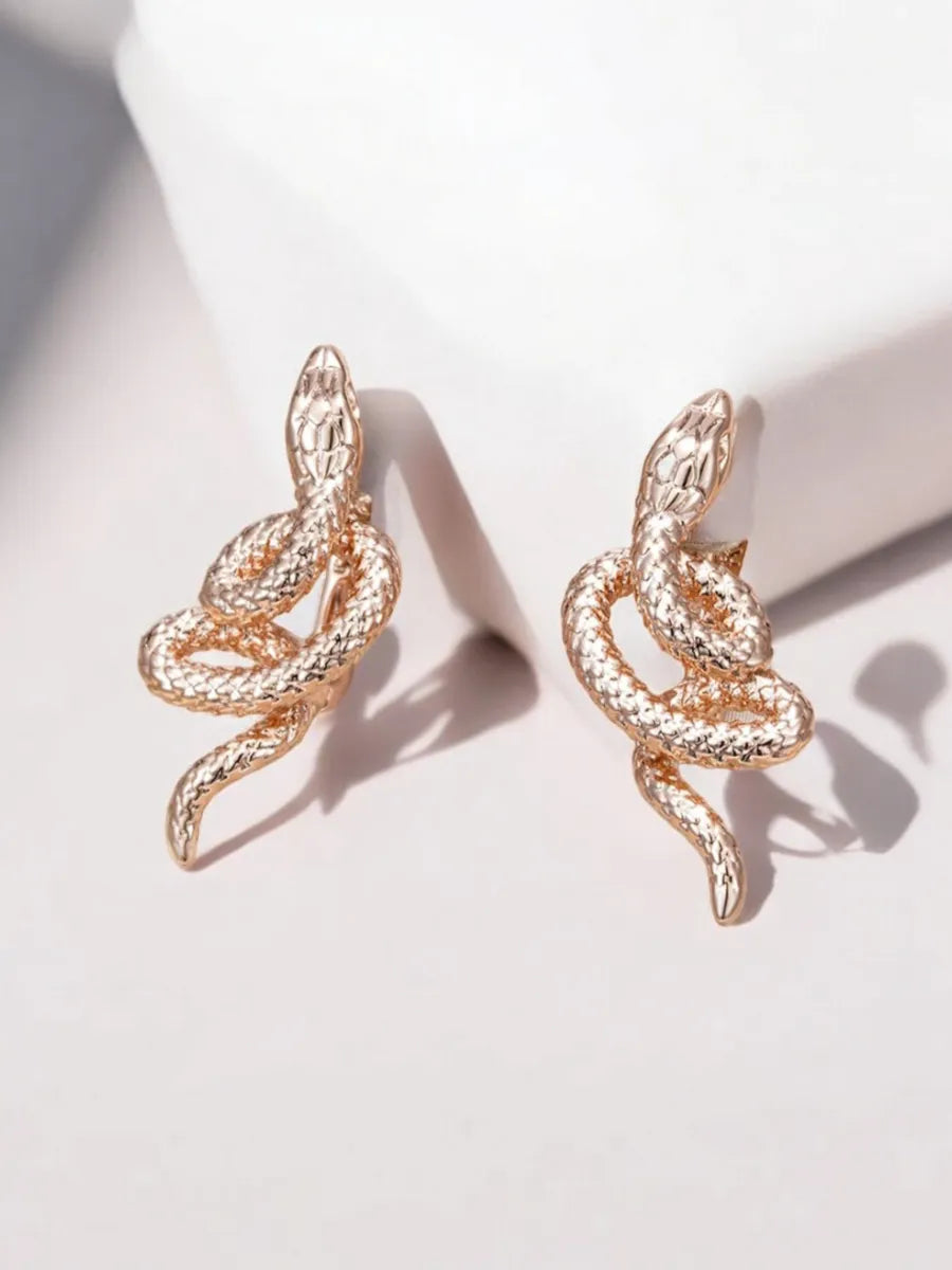 18K rose gold plated stud snake earrings