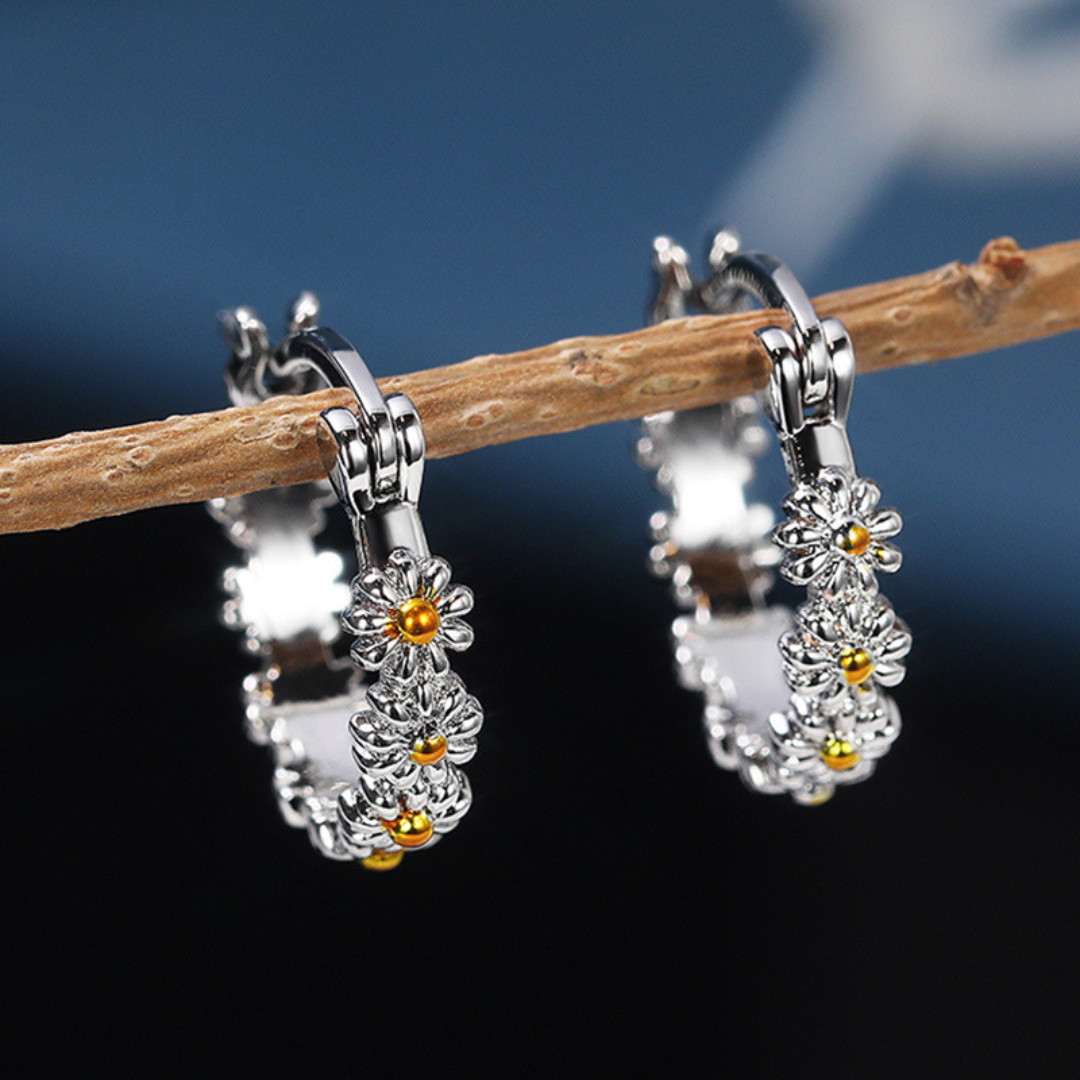 Daisy hoop earrings made of 925 sterling silver - BS