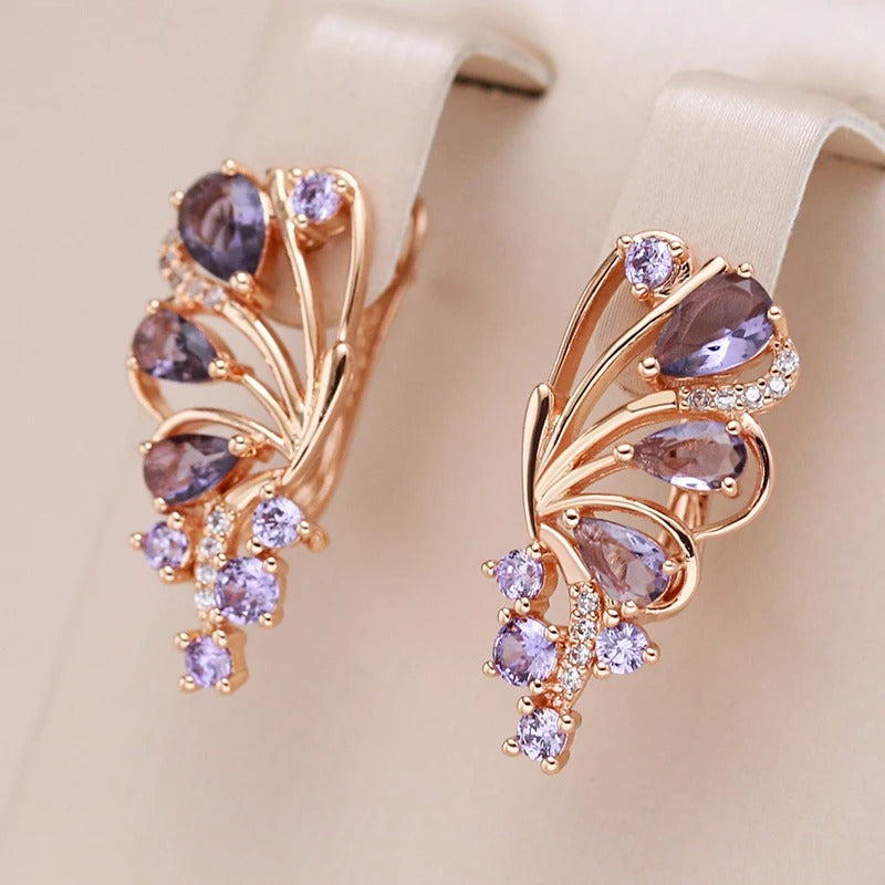 Precious 18K rose gold plated floral amethyst earrings - AC