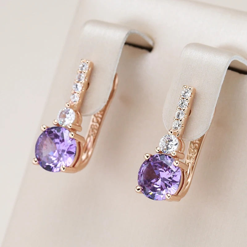 18K Rose Gold plated Earrings with circular amethyst crystal - AC