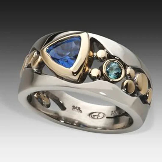 925 Silver Vintage Boho Ring with blue zirconia inlay