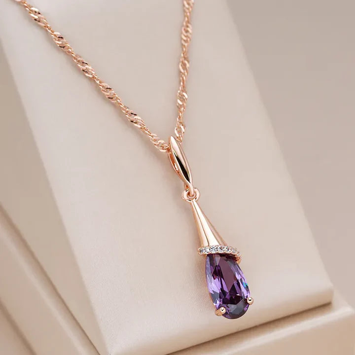 18K Rose Gold plated Amethyst Tear Necklace - AC