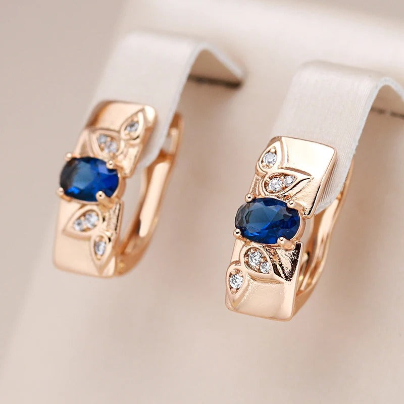 18K Rose Gold plated Sapphire long stud earrings