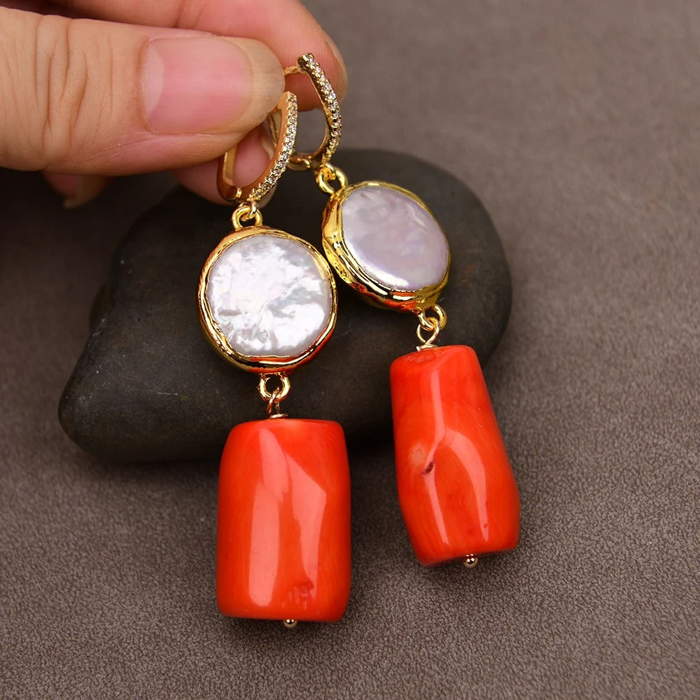 18K Gold-Plated Red Sea Coral Earring