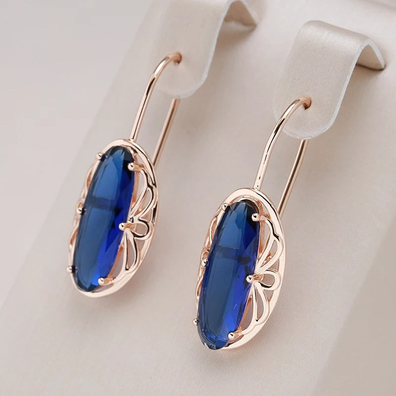 18K Rose Gold plated earrings with long sapphire crystal