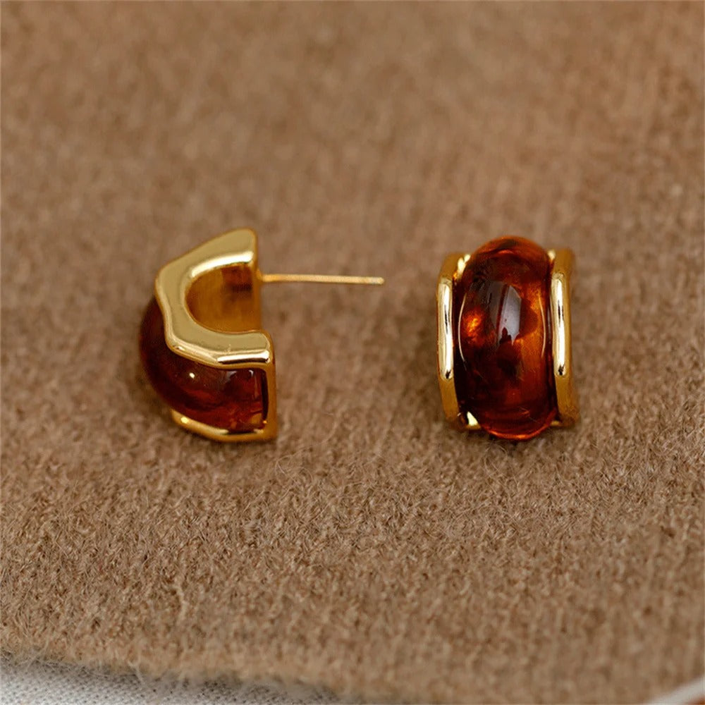 18K Gold-Plated Natural Amber Earrings