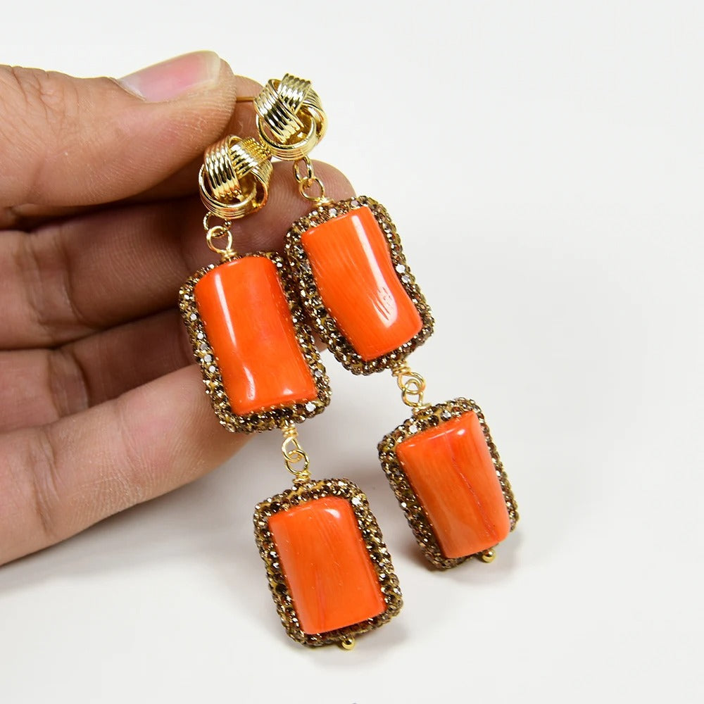 18K Gold-Plated Natural Coral Irregular Earrings