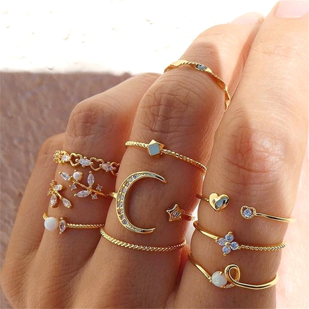 Pack of 10 silver adjustable rings