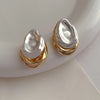 18K Gold Earrings with baroque pearl engraved