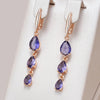 18K Rose Gold plated earrings with Triple Amethyst Tears Crystals - AC