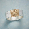 Boho ring made from 925 sterling silver and 18k gold-plated threads