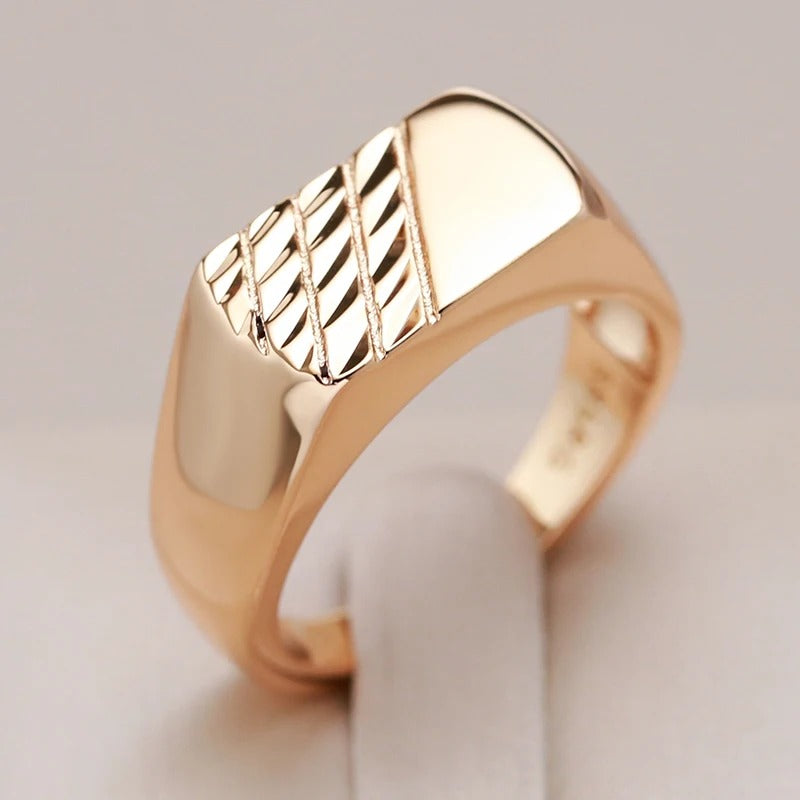 18K Rose Gold Plated Simple square ring with relief - AC
