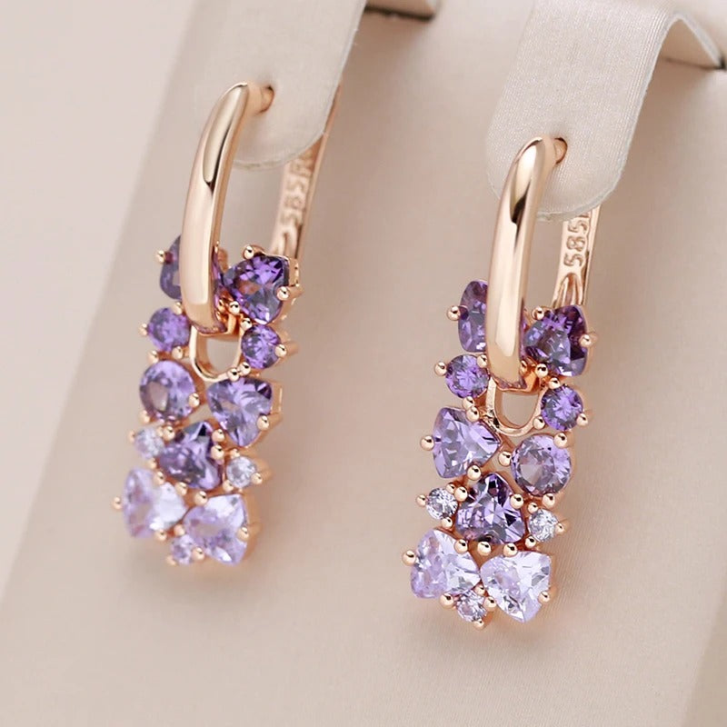 18K Rose Gold Plated Amethyst Natural Zircon Drop Earrings - AC