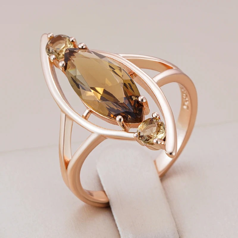 18K Rose Gold Plated Light Brown Natural Zircon Big Ring - AC