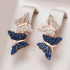 18K Rose Gold Plated Blue Natural Zircon Two Butterfly Drop Earrings - AC