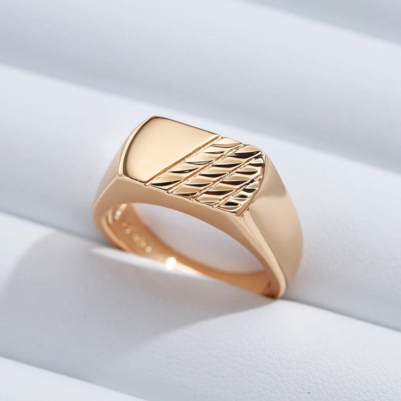 18K Rose Gold Plated Simple square ring with relief - AC
