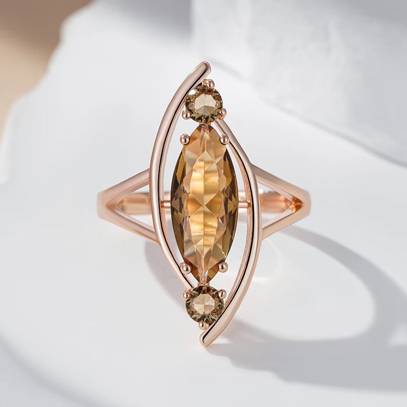 18K Rose Gold Plated Light Brown Natural Zircon Big Ring - AC