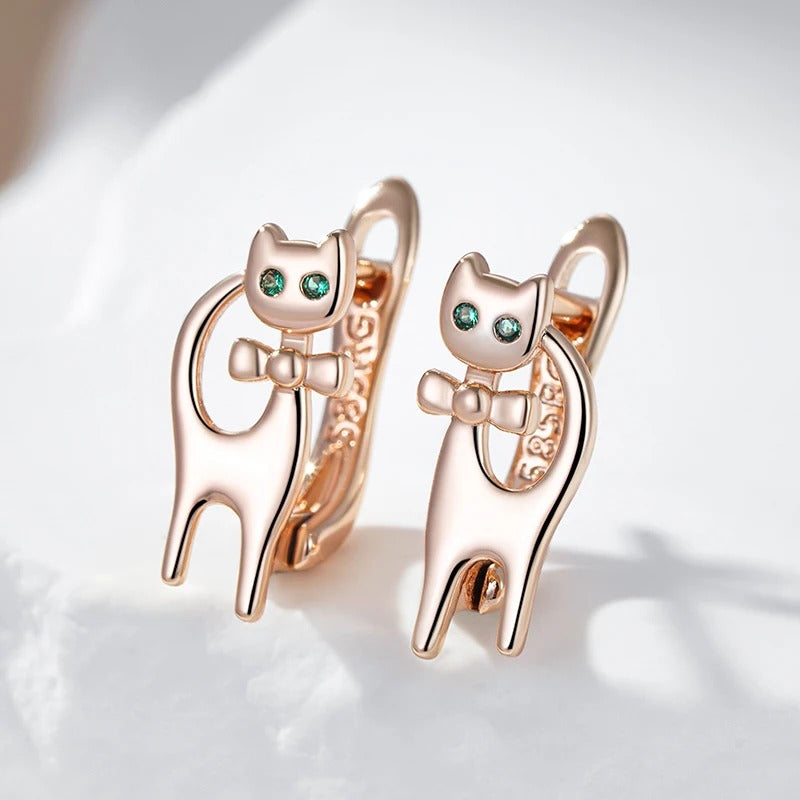 18K Rose Gold Plated Luxury Cute Cat Earrings - AC