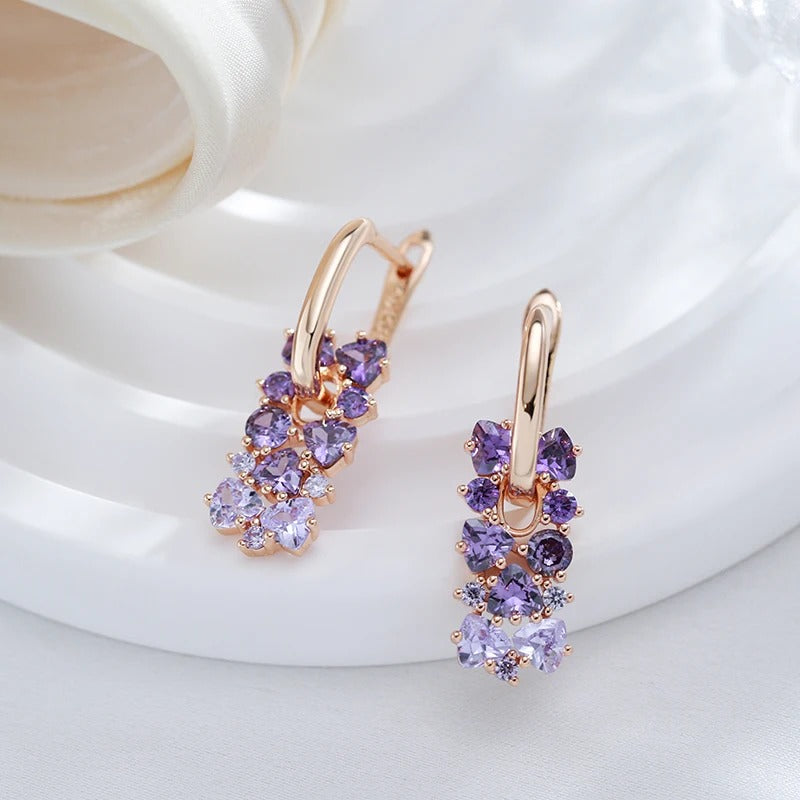 18K Rose Gold Plated Amethyst Natural Zircon Drop Earrings - AC
