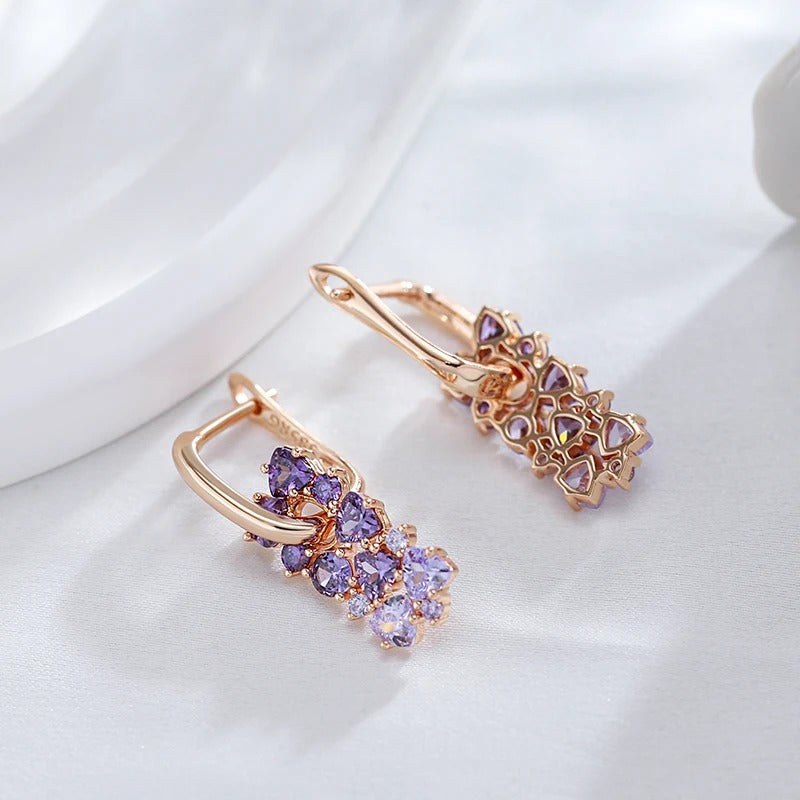 18K Rose Gold Plated Amethyst Natural Zircon Drop Earrings - AC