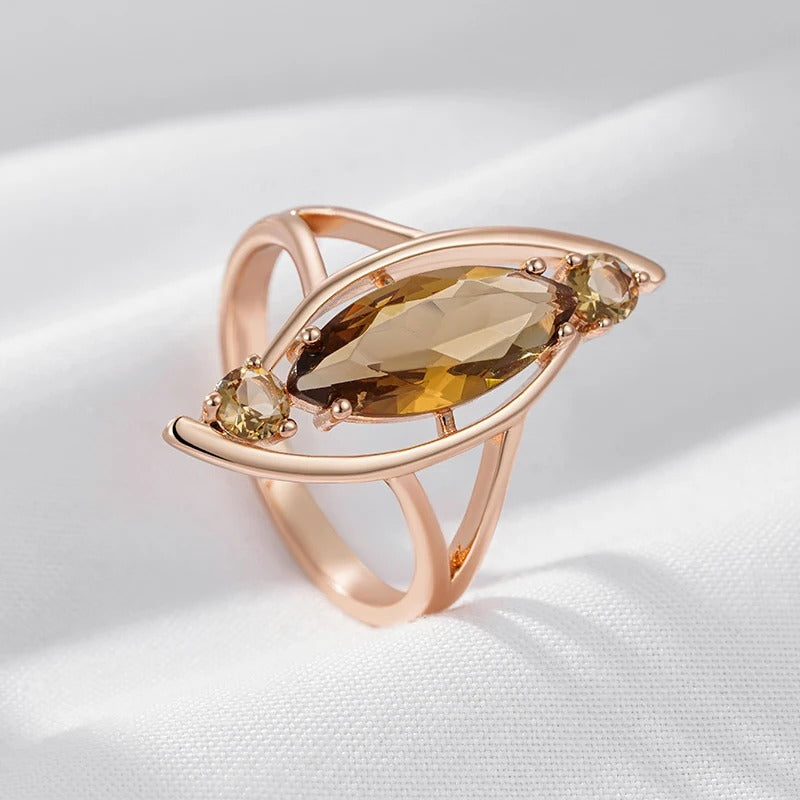 18K Rose Gold Plated Light Brown Natural Zircon Big Ring - AC