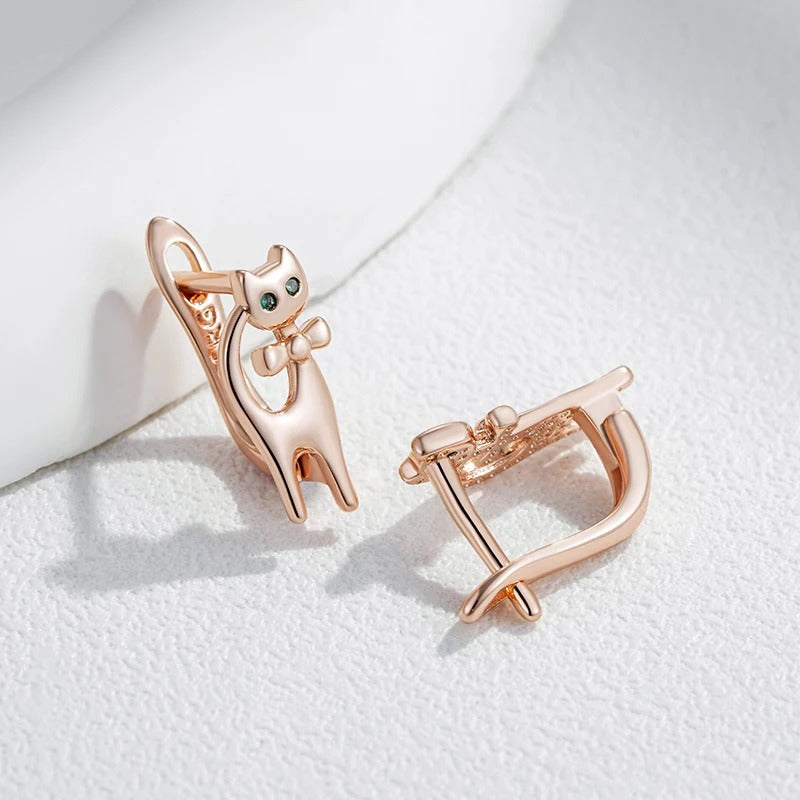 18K Rose Gold Plated Luxury Cute Cat Earrings - AC