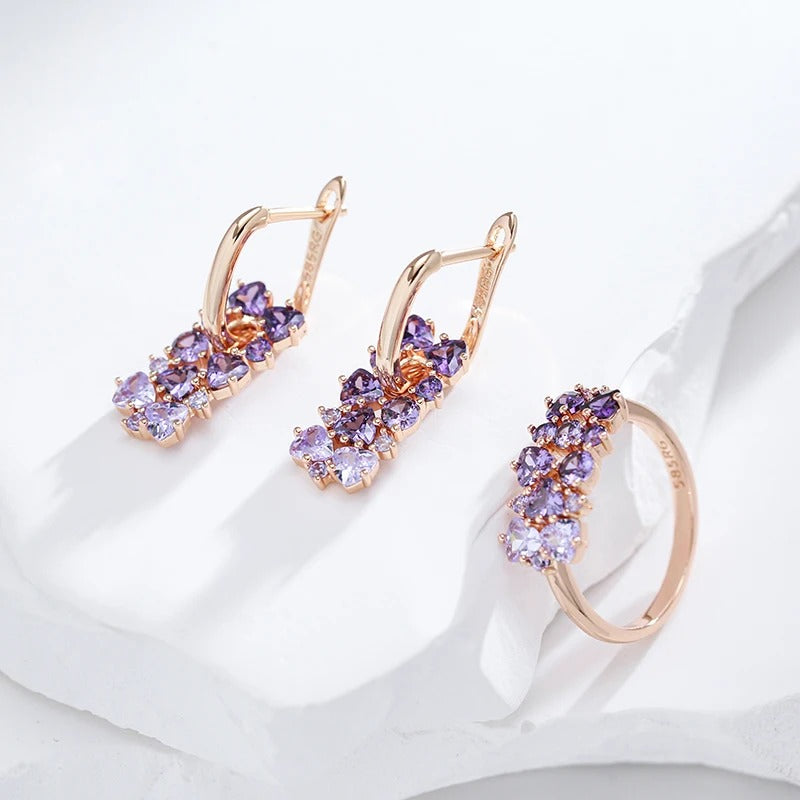 18K Rose Gold Plated Amethyst Natural Zircon Drop Earrings - AC