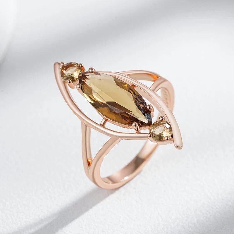18K Rose Gold Plated Light Brown Natural Zircon Big Ring - AC