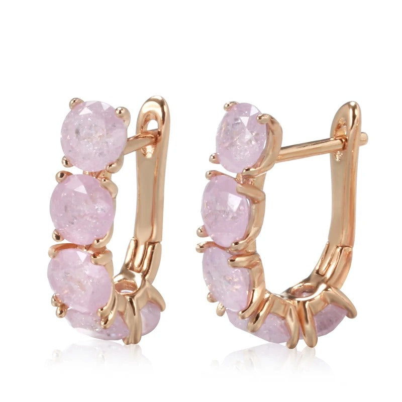 Hoop earrings filled with rose quartz zirconias in 18K Rose Gold Plating - AC